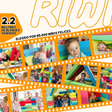 Kinder spielen mit bunten RIWI-Bausteinen, umgeben von Texten über 2,2 Millionen verkaufte Bausteine und glückliche Kinder.