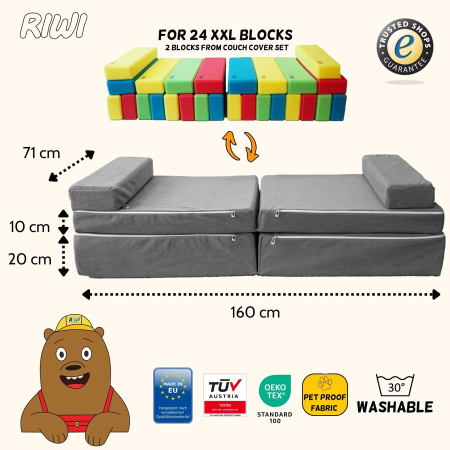 RIWI® Spielsofa Maße: 160 × 71 cm, Höhe 10 + 20 cm