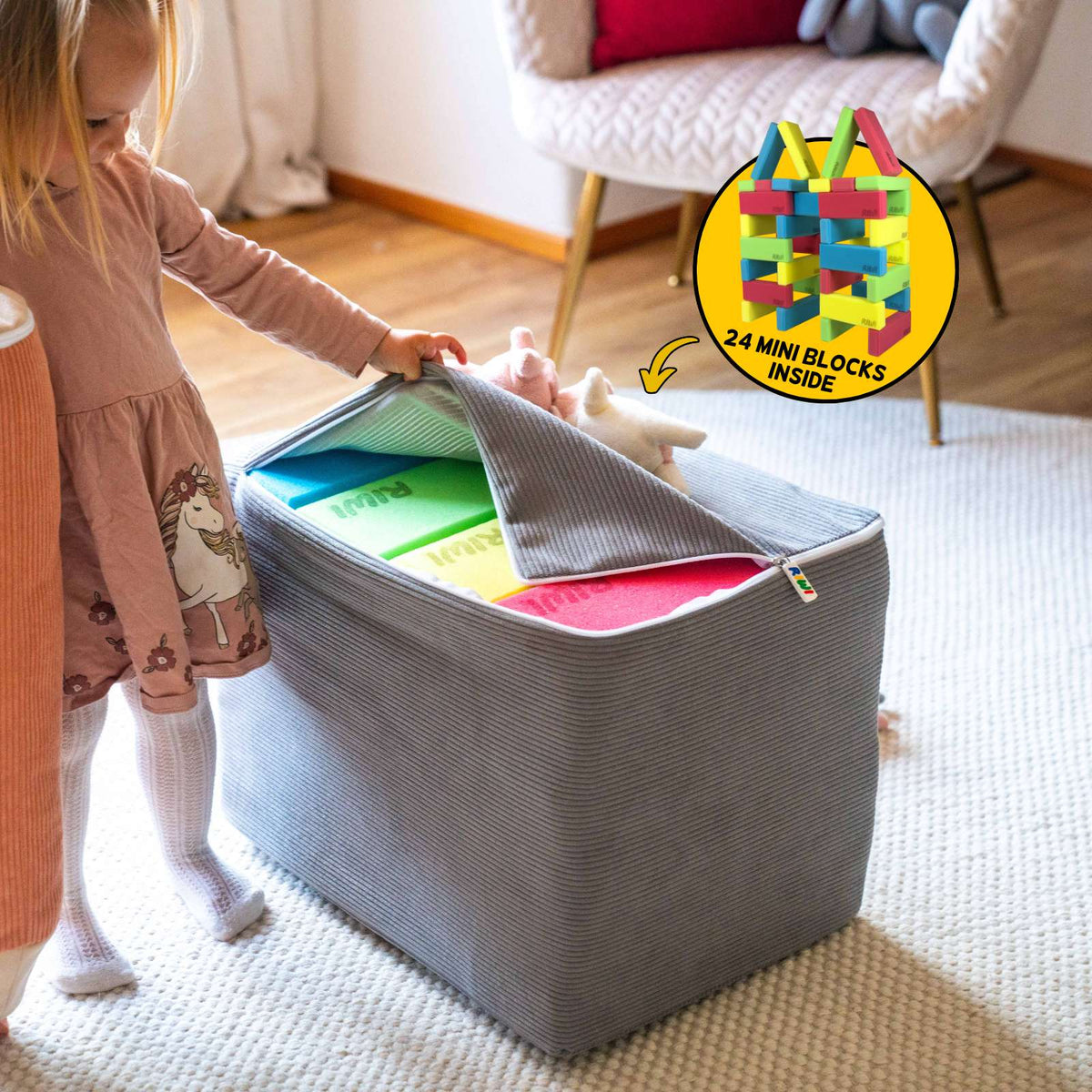 RIWI Mini Bag - Beige Cord Premium (RCC205-16) - Sac de rangement pour 24 mini blocs de construction - Tabouret de jeu et meubles de jeu - Lavable et robuste - Plusieurs RIWI Mini Bag - Beige Cord Premium (RCC205-16) - Sac de rangement pour 24 mini blocs de construction - Tabouret de jeu et meubles de jeu - Lavable et robuste - Plusieurs